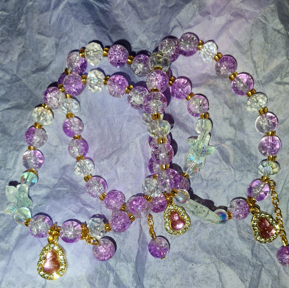Elegant Purple and Gold Beaded Bracelet SET OF 3 - Picture 1 of 3